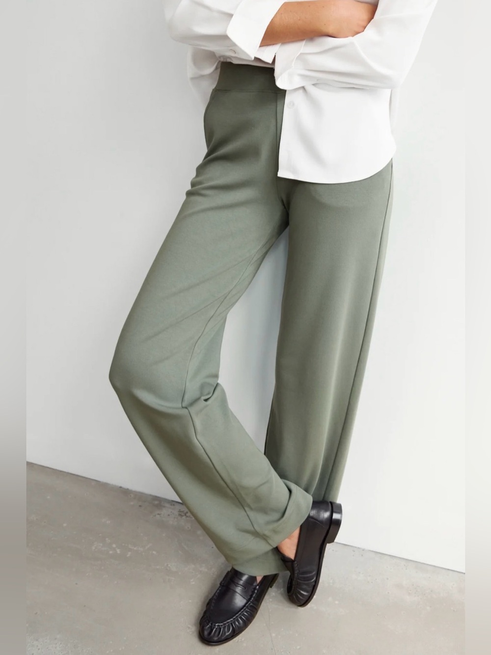 AYR Women's High Hopes Green Pima Cotton Modal Wide Leg Lounge Pants XS/S